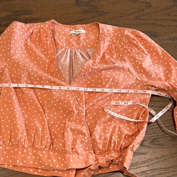 Madewell Star Print Wrap Top M Orig Retail $79.50 Long Sleeve Tie Waist - Picture 4 of 5